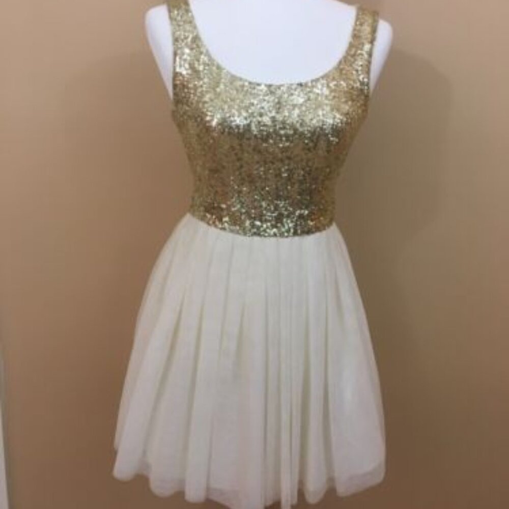 Gold Sequin and White formal dress Size 7/8